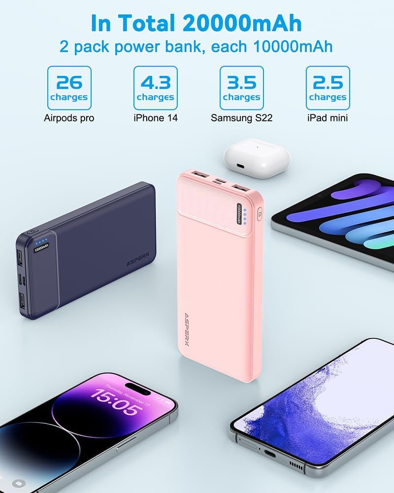 AsperX 2-Pack 10000mAh Power Banks