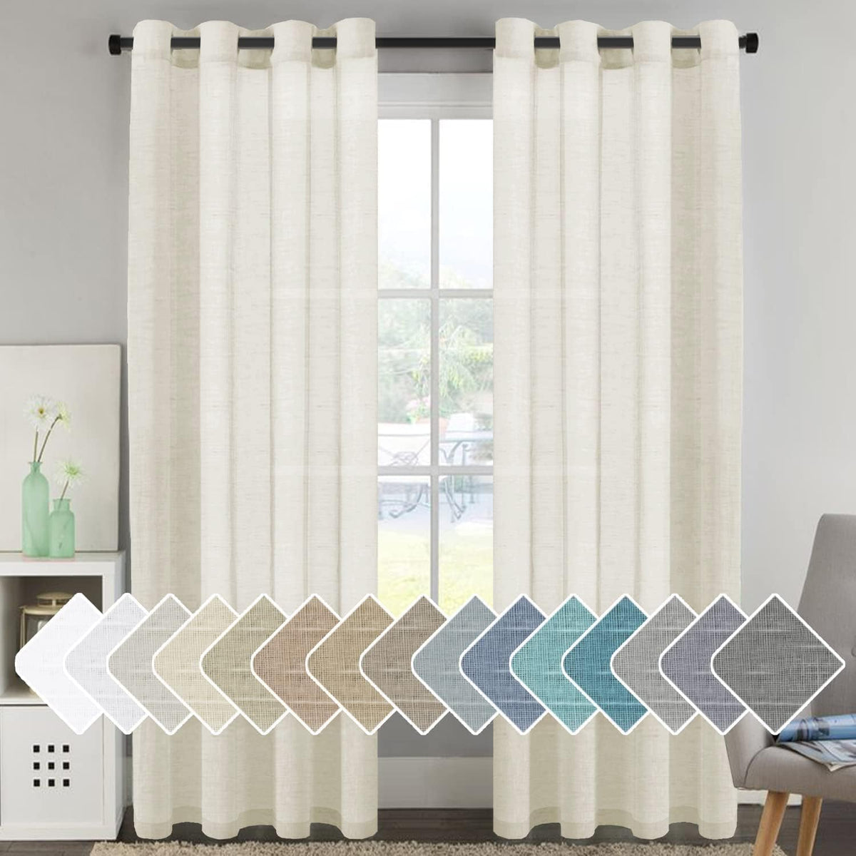 Natural Linen-Blend Sheer Curtains
