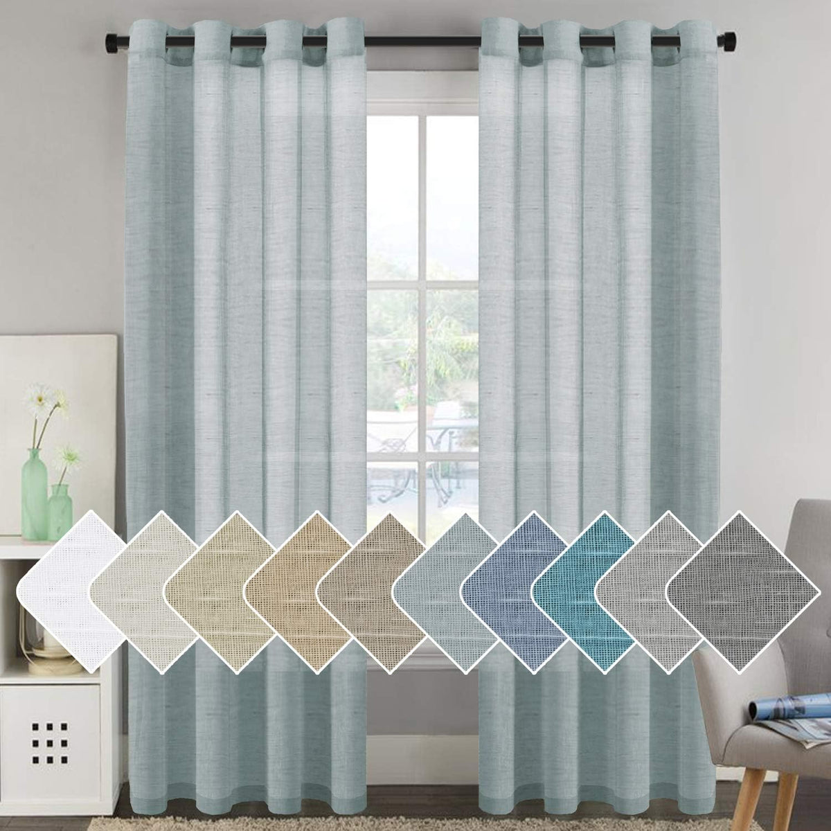 Natural Linen-Blend Sheer Curtains