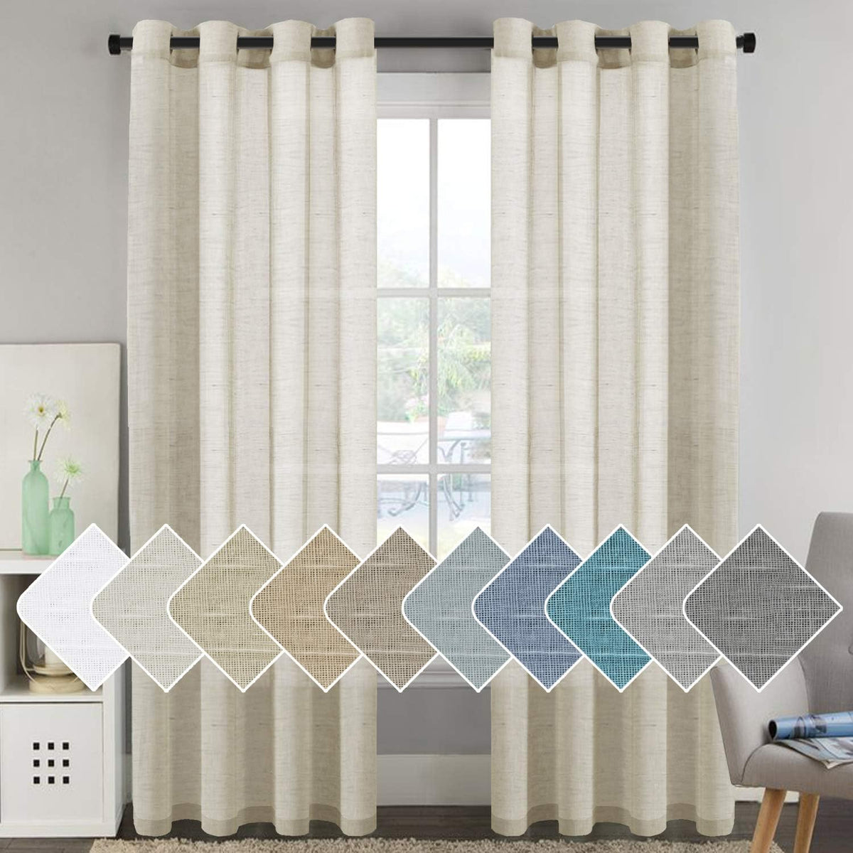 Natural Linen-Blend Sheer Curtains