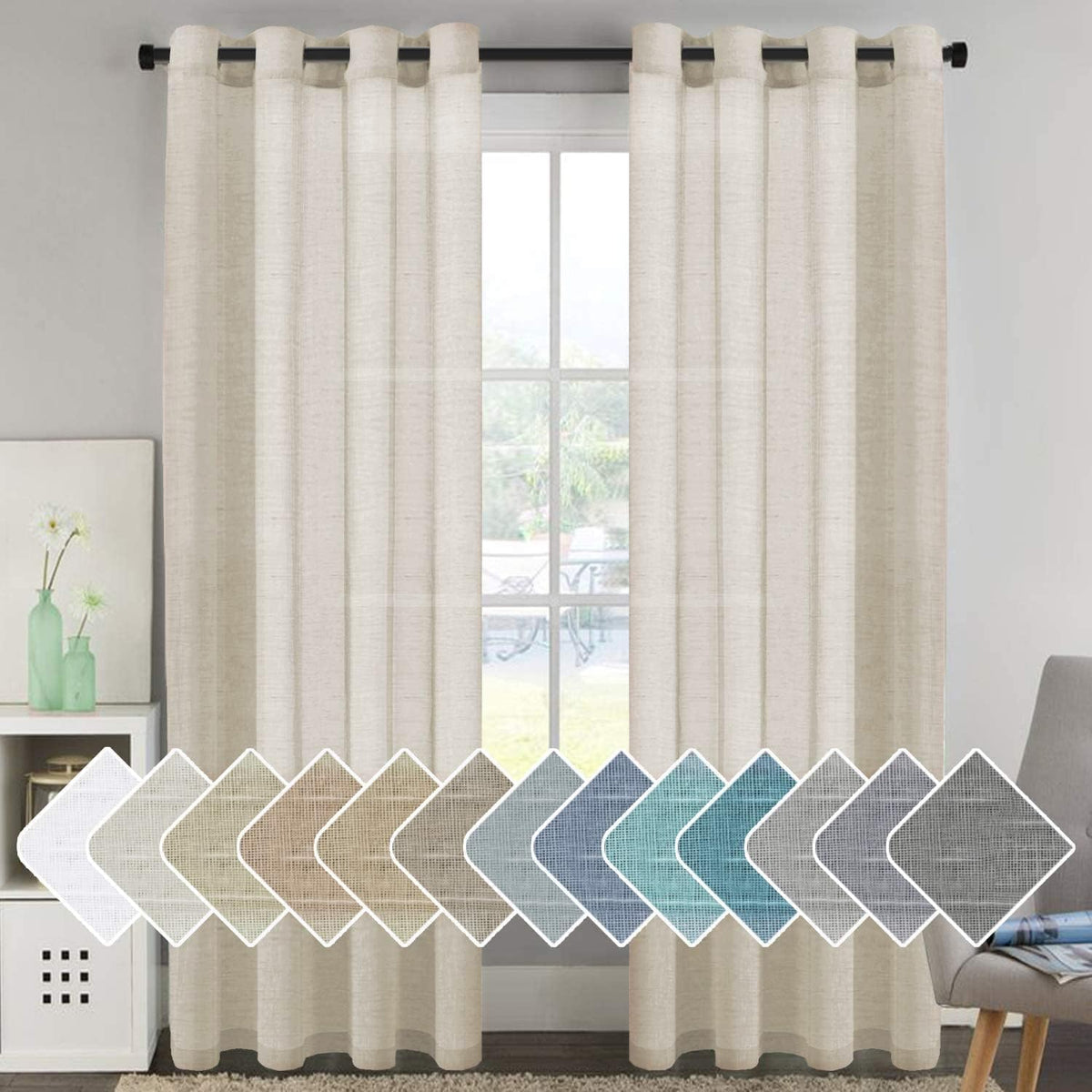 Natural Linen-Blend Sheer Curtains