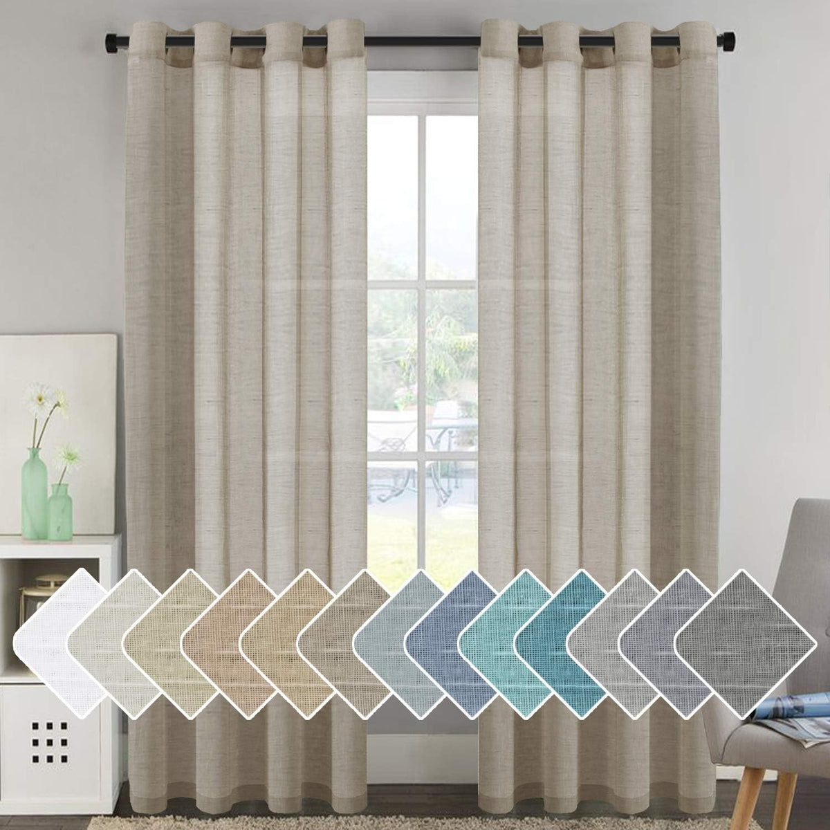 Natural Linen-Blend Sheer Curtains