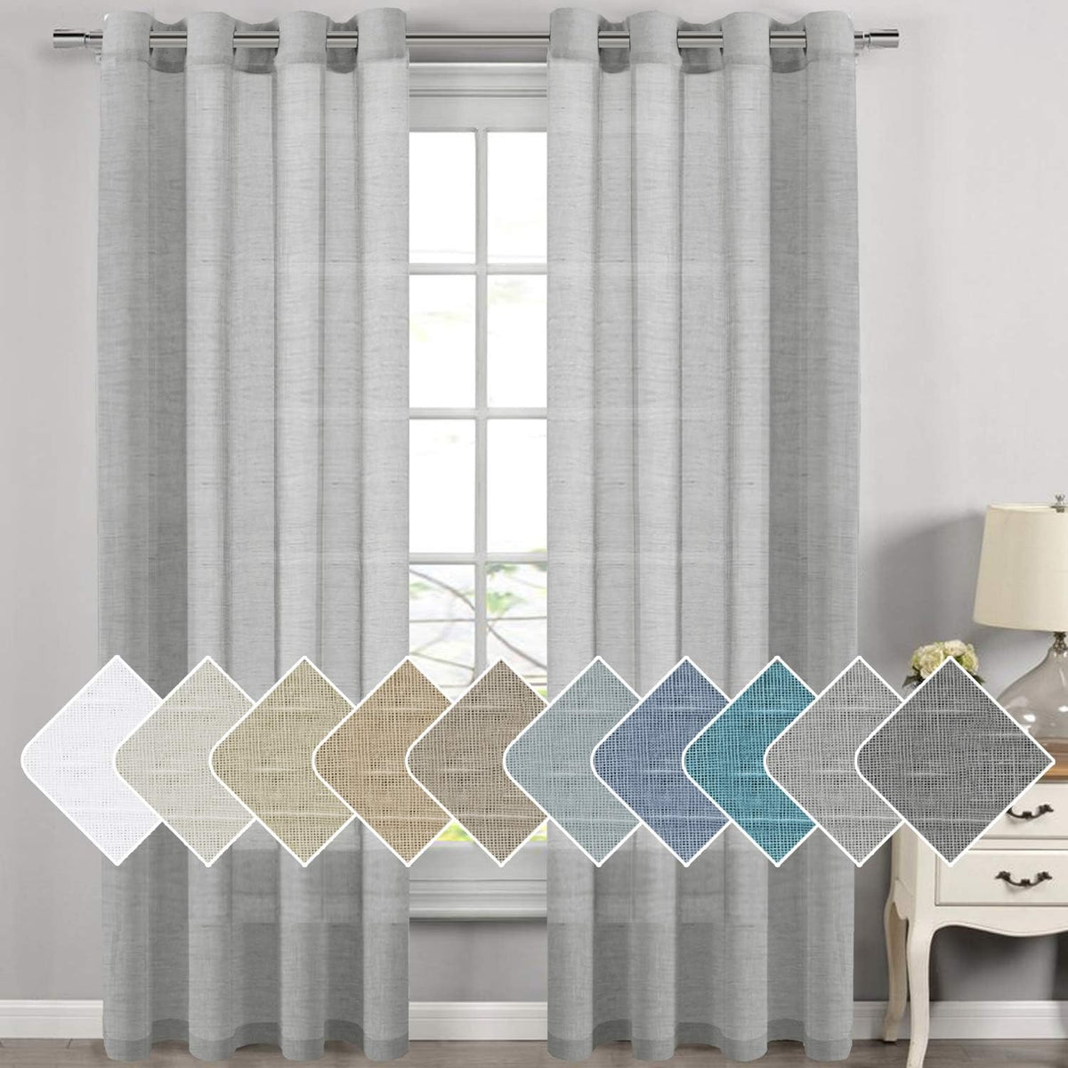 Natural Linen-Blend Sheer Curtains