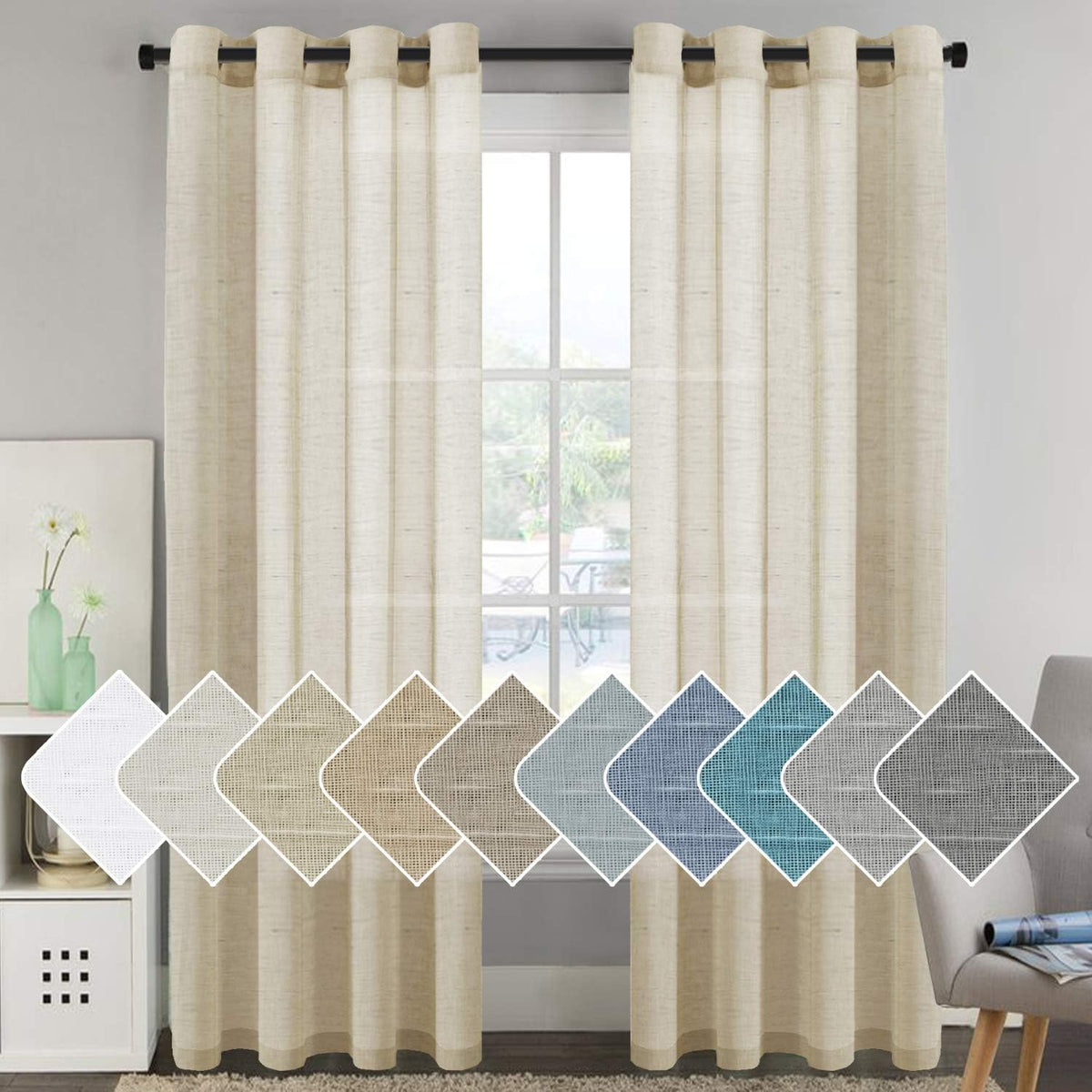 Natural Linen-Blend Sheer Curtains