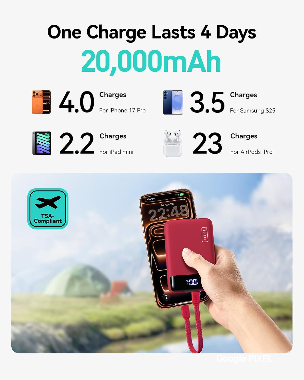 INIU 20000mAh 22.5W Fast-Charging Power Bank