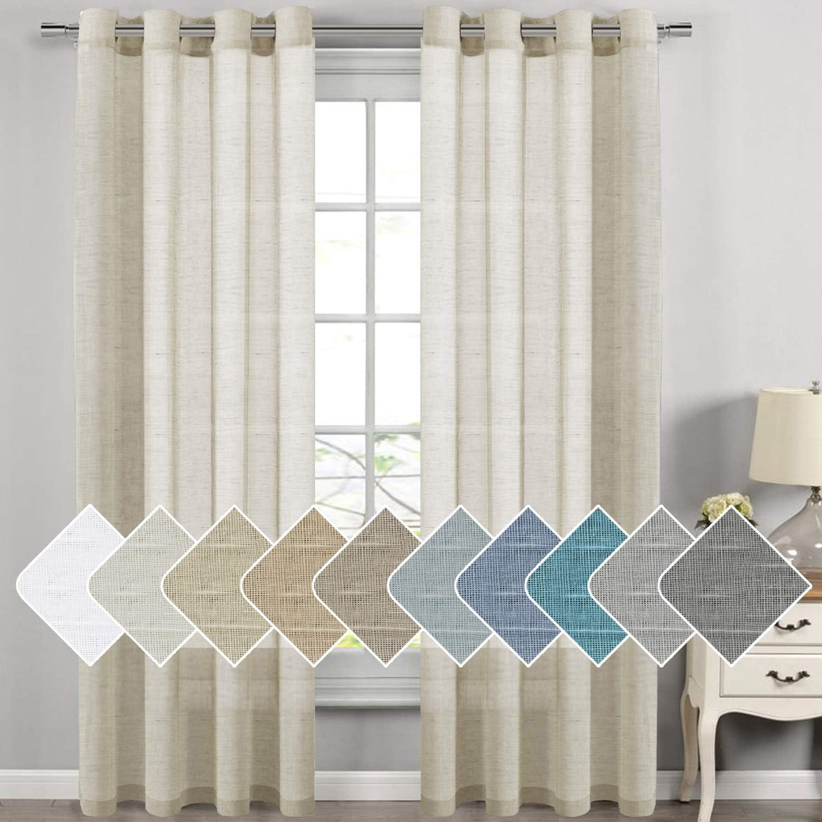 Natural Linen-Blend Sheer Curtains