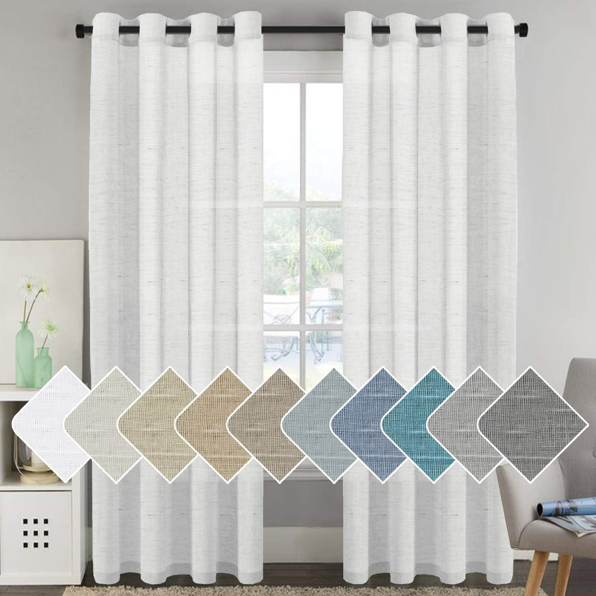 Natural Linen-Blend Sheer Curtains