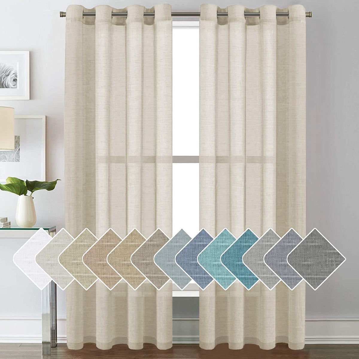 Natural Linen-Blend Sheer Curtains