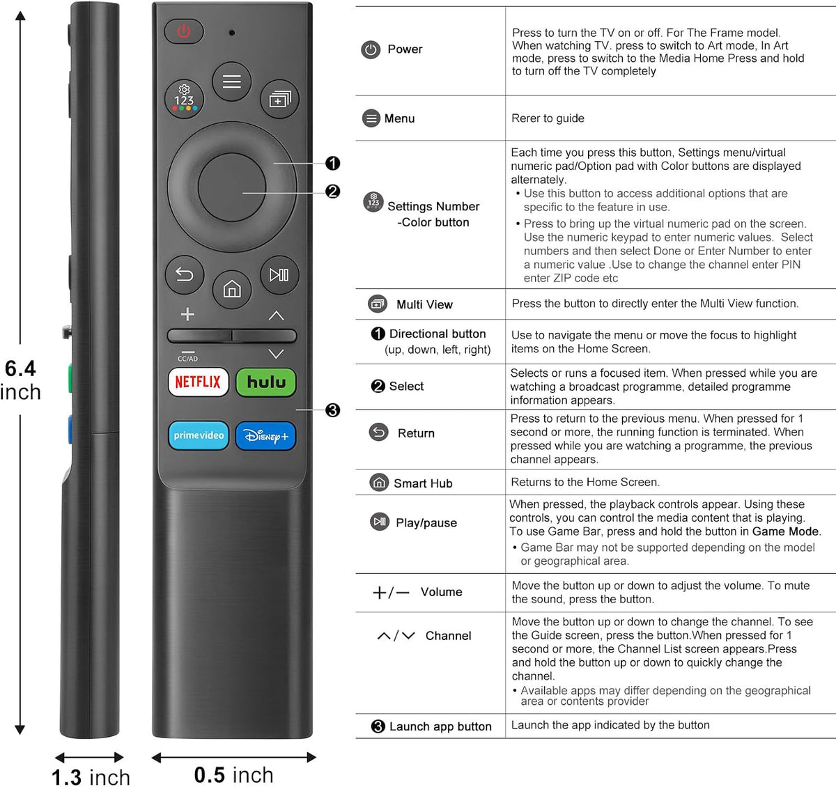 Universal Replacement Remote for Samsung Smart TVs