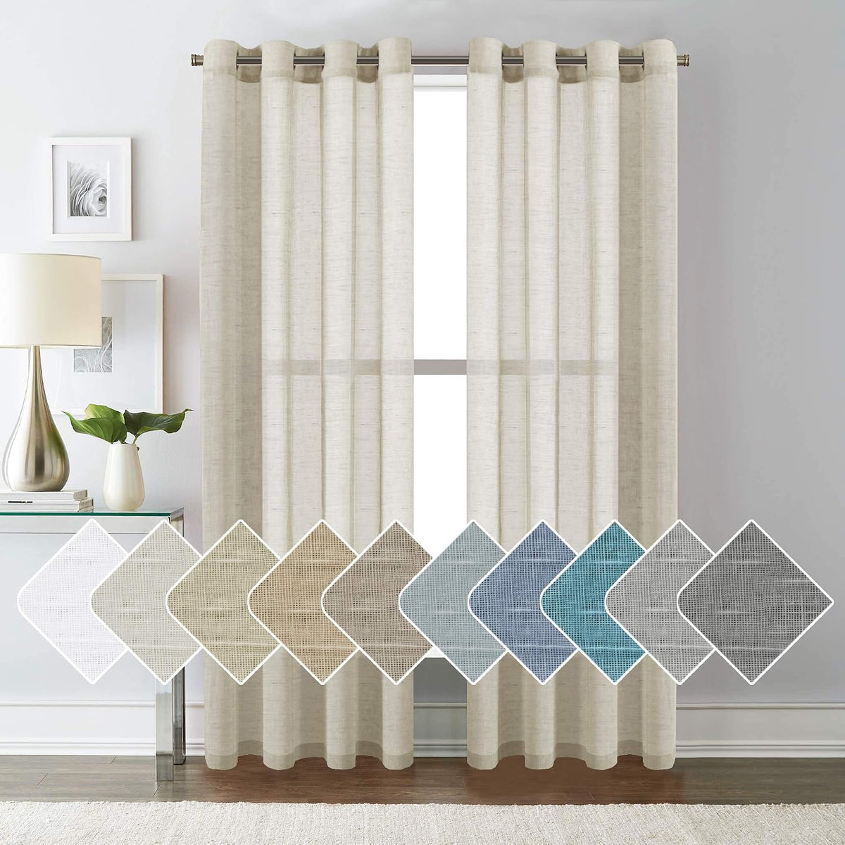 Natural Linen-Blend Sheer Curtains