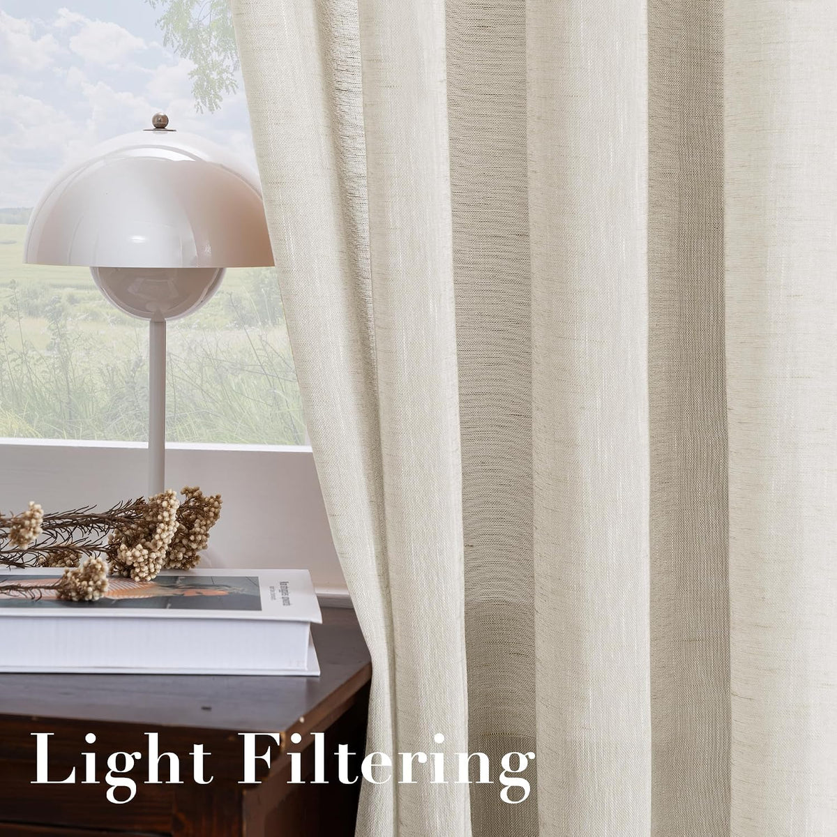 Natural Linen-Blend Sheer Curtains
